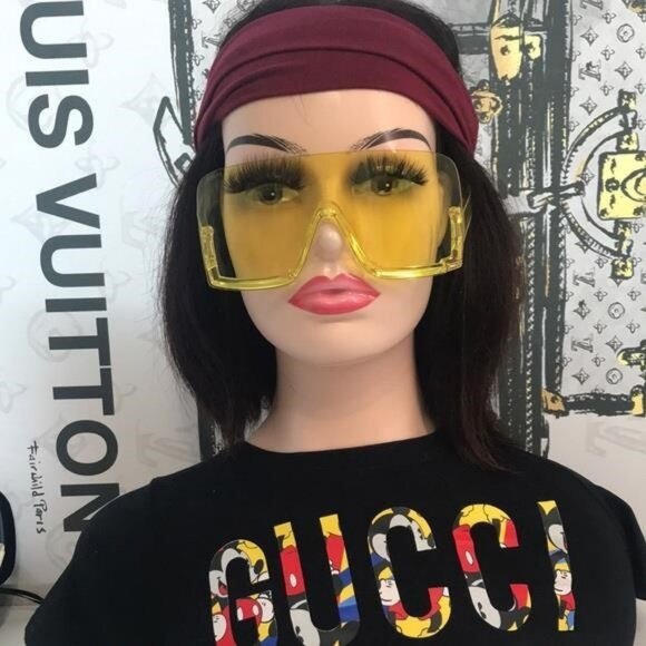 New Authentic Gucci GG1631S 009 Yellow Shield Sunglasses – Oversized Unisex - Picture 1 of 13